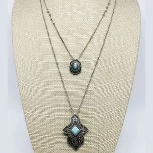 SILVER TONE TURQUOISE STONE NECKLACE